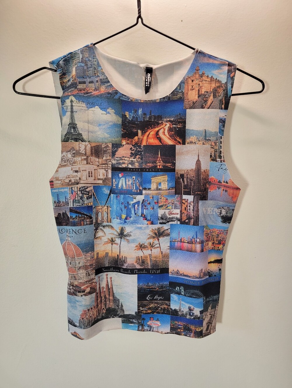 Jaded London Swim Tankini Blue Postcards Multi-Print Crop Top - Size 6